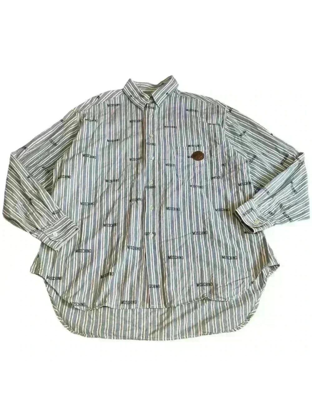 Moschino Vintage 90’s Pin Stripe Peace Button Up Long Sleeve